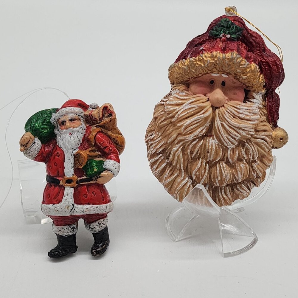 Vintage Blow Mold Rustic Primitive Figures Santa Claus Christmas Ornaments 3"